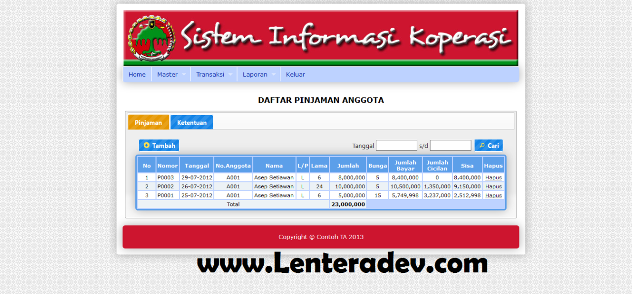 Downlaod Program Aplikasi Koprasi Simpan Pinjam Php Mysql Lengkap 2024